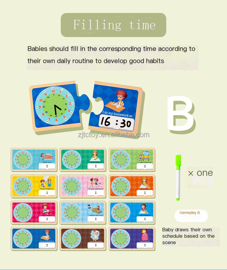 ساعة خشبية متعددة الوظائف للأطفال وسائل تعليمية للإدراك الزمني لمرحلة ما قبل المدرسة ألعاب تعليمية تعليمية مبكرة للأطفال من المصنع