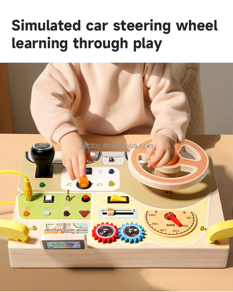 Wooden Busy Board for Toddlers Montessori Steering Wheel Driving Toy Wooden Sensory Toys Preschool Learning Activities Education manufacture