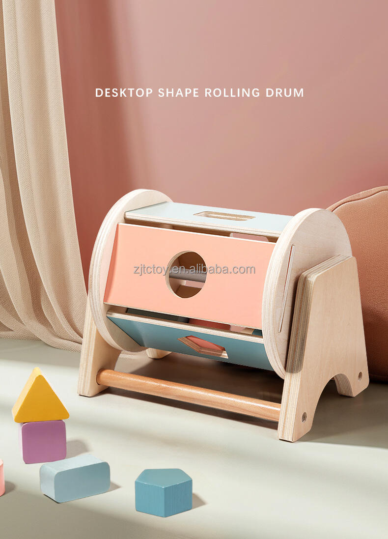 Wooden Desktop Shaped Rolling Drum Early Education Learning Shape Matching Montessori Toys for Baby Boys Girls Toddlers details
