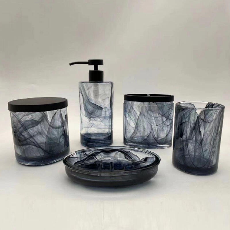 Black mist Glass bathroom accessories set 5 pieces