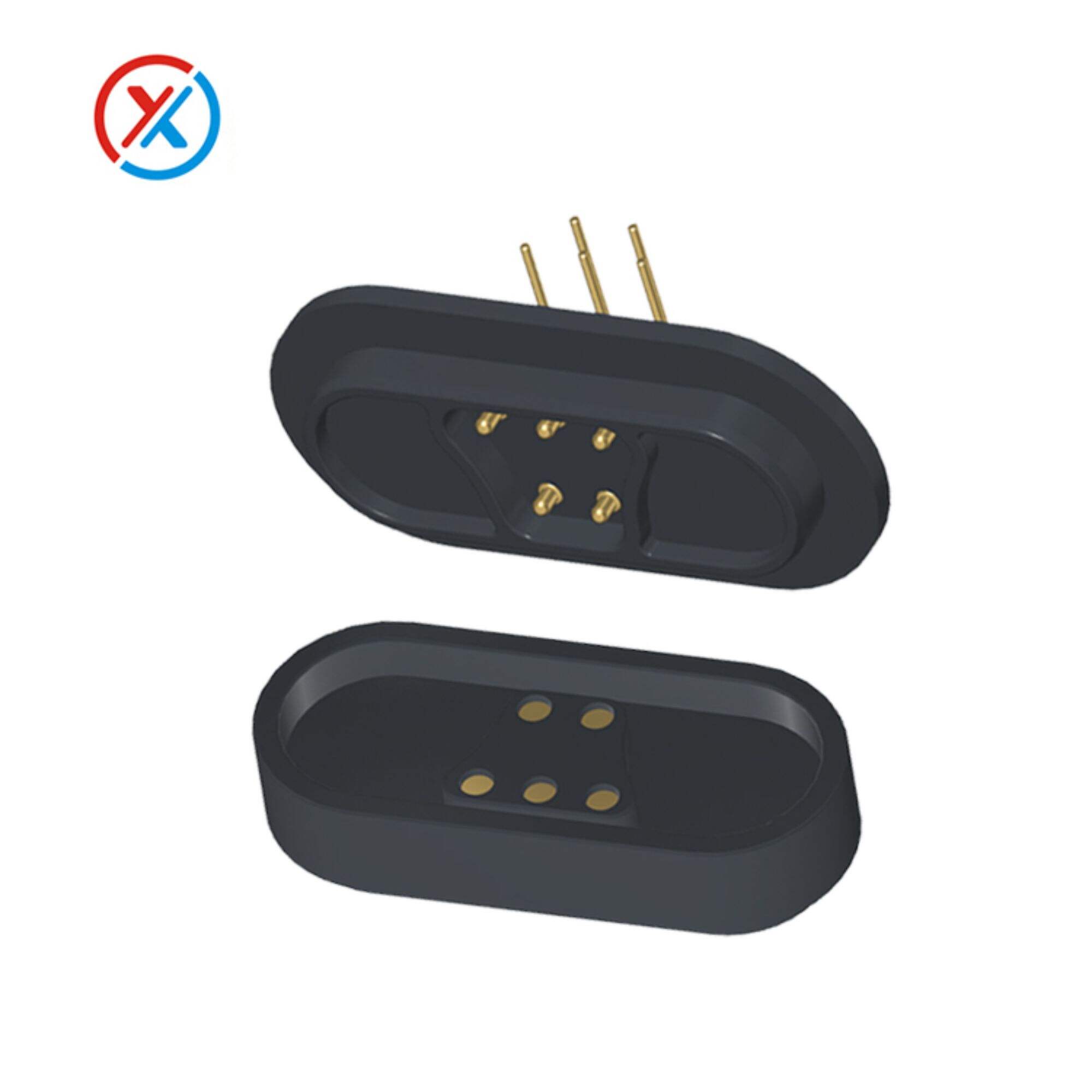 Lead-free gold plated customizable magnetic pogopin connector Bent 5-pin runway magnetic connector
