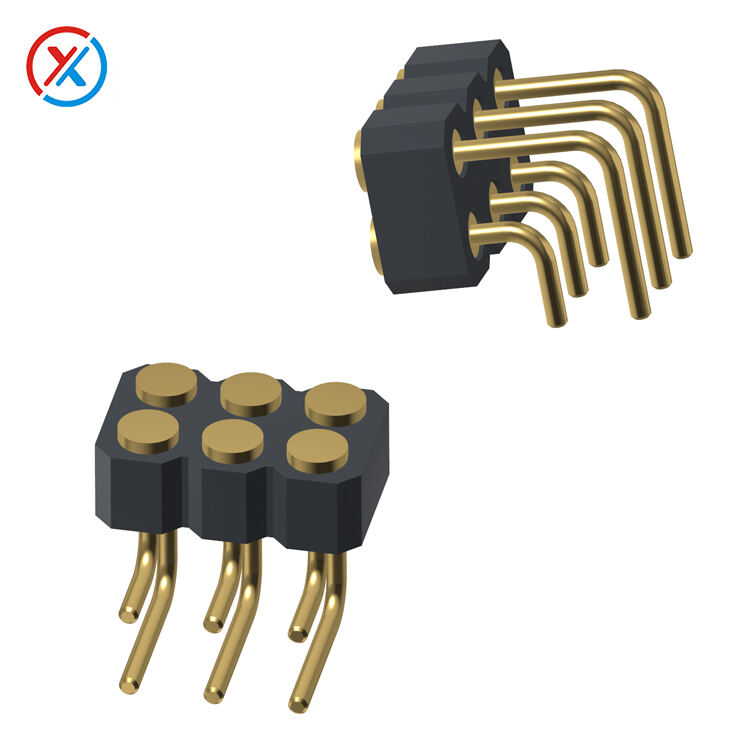 6Pin Pogo pin connectors Bend spring pin connector Gold plated brass, no lead, no halogen-1158