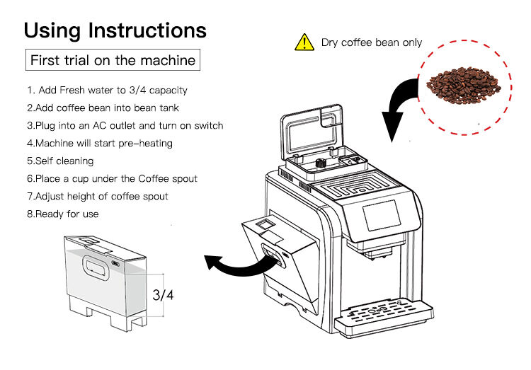 Pembuat Espresso Pompa Kacang ke Cangkir Mesin Kopi Espresso Detail Kantor Rumah Gaya Italia