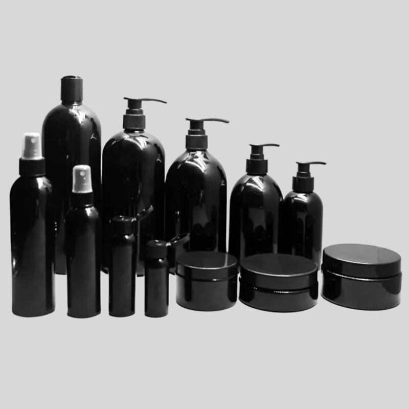 Frosted Black Matte Plastic Bottle Jar Set