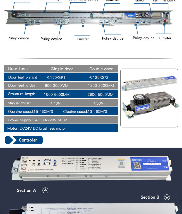 oredy remote control glass automatic sensor door controller motor for shopping mall factory
