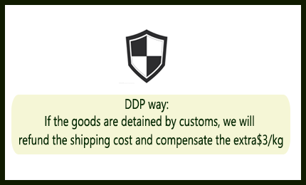 DDP way: lf the goods are detained by customs, we willrefund the shipping cost and compensate the extra$3/kg