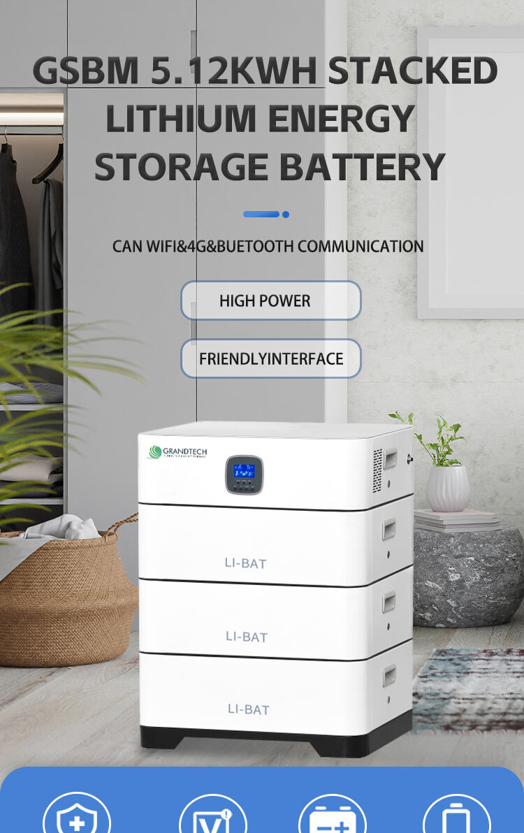 Grandtech High Quality 51.2v 5.12kwh Single Module Capacity High Discharge Stacked Lithium Energy Storage Battery factory