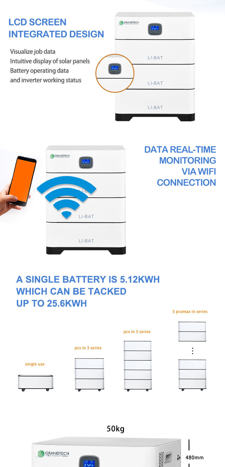 Grandtech High Quality 51.2v 5.12kwh Single Module Capacity High Discharge Stacked Lithium Energy Storage Battery supplier