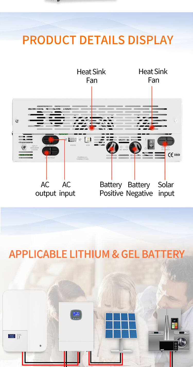 Grandtech 3KW Pure Sine Wave 3Kw Off Grid Solar power Inverter 24V 220V With MPPT Charge Controller Solar Inverter details