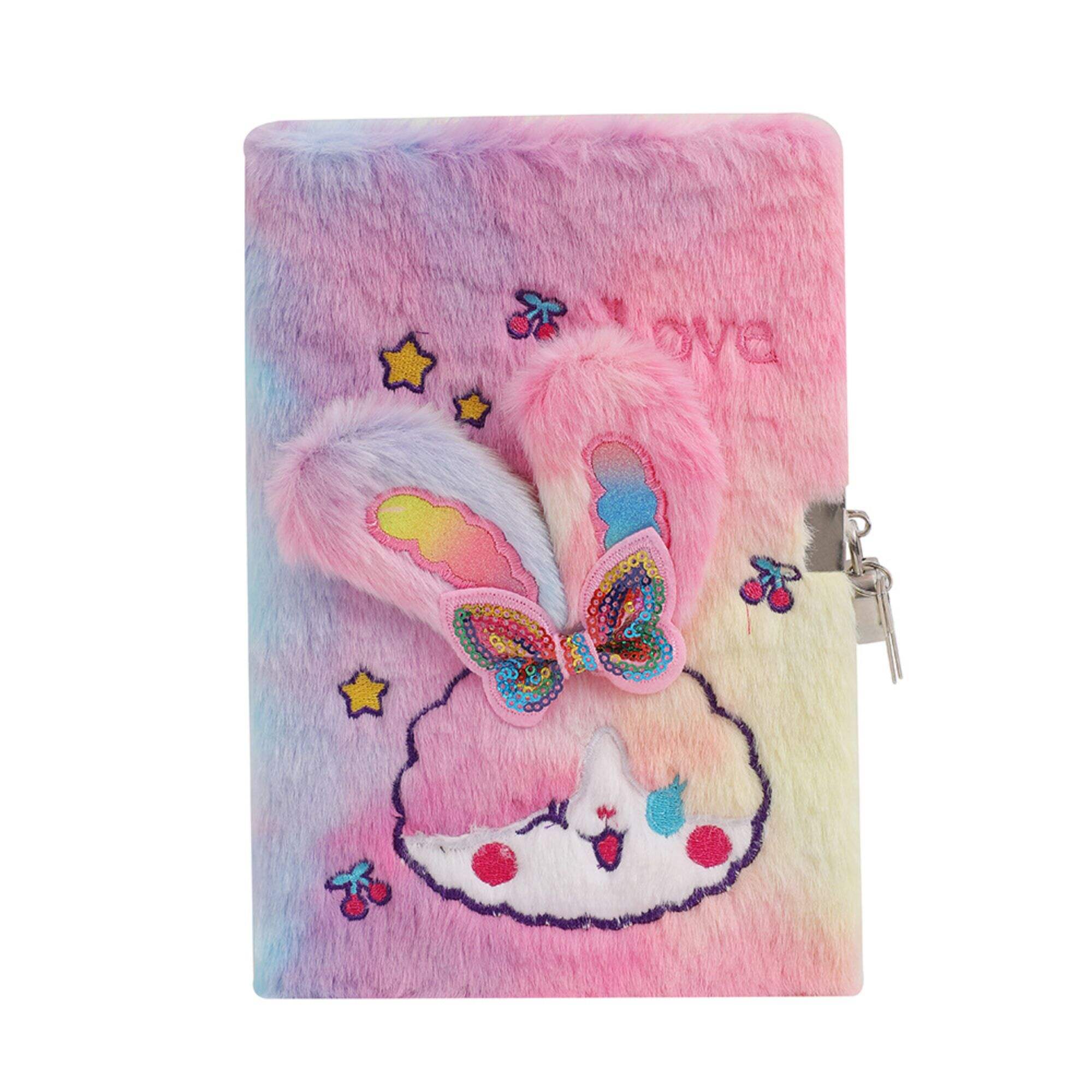 Winter A5 plush cartoon bunny notebook children cute writing diary with lock gift notepad female