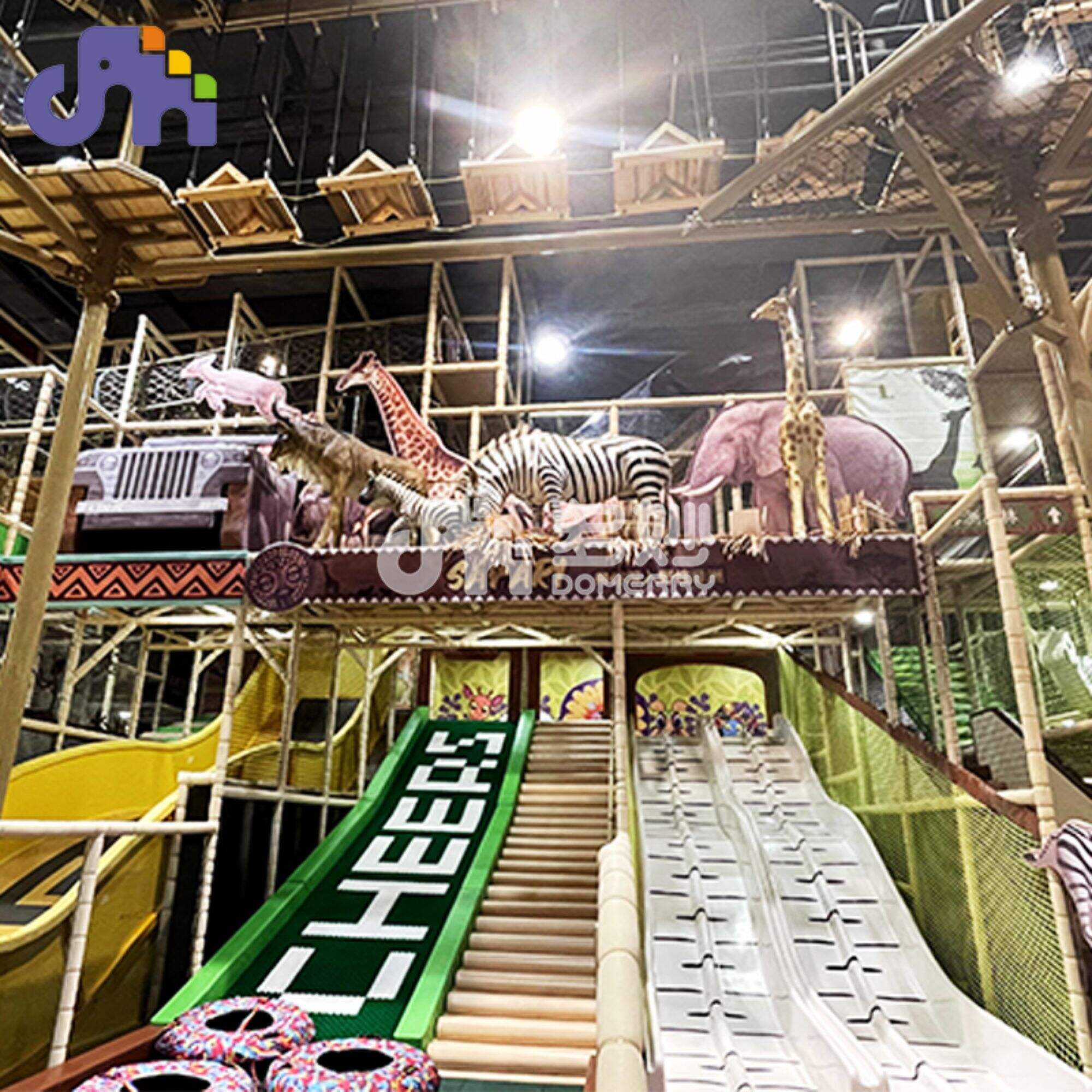 منطقة تعليمية لمعدات اللعب الداخلية في Domerry Safari Jungle Theme مع شرائح للأطفال