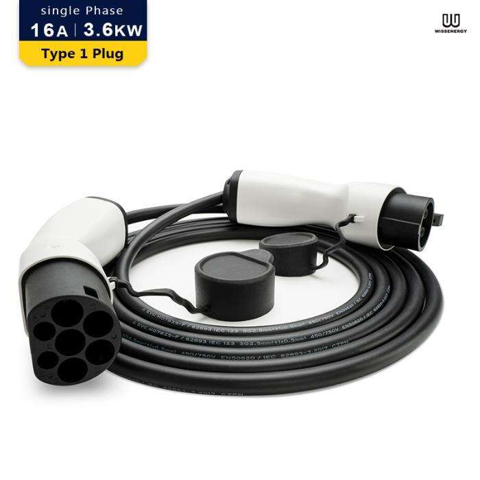 MS007 EV kabel/nabíjecí kabel/jednofázový 16A/3.6KW prodlužovací kabel typu 1 až typu 2