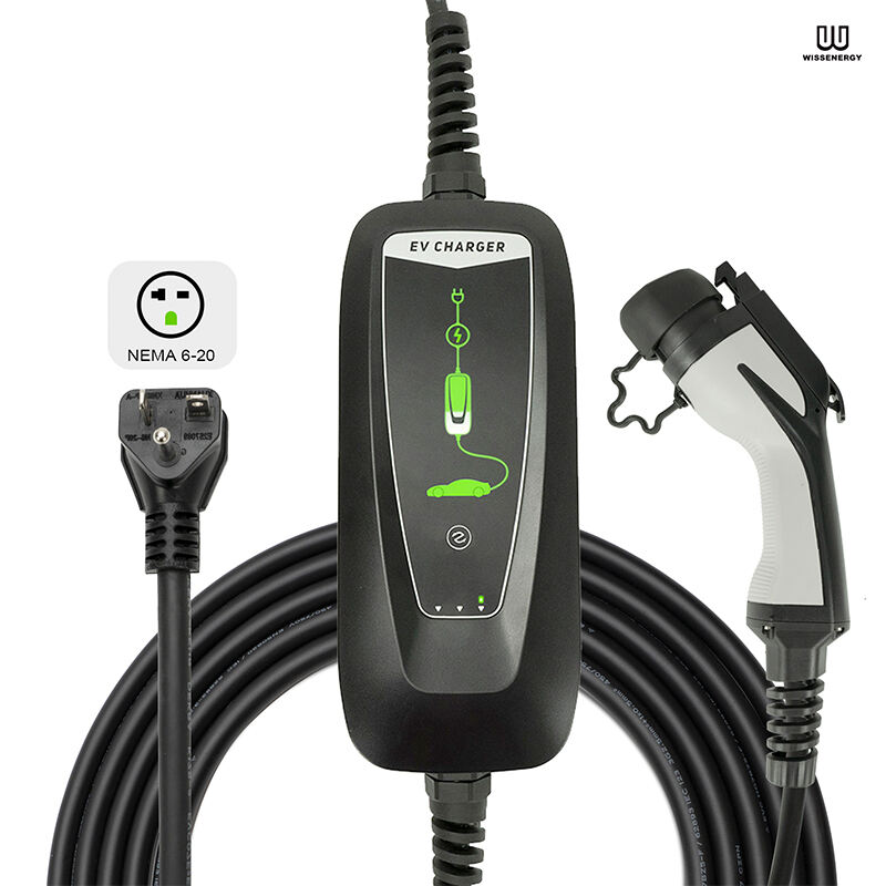 WS020 Portable EV Charger (10/15/16A Adjustable, Single Phase, 3.6KW) With 17FT/5.2M Cable, SAE J1772 Connector and NEMA 6-20 Plug