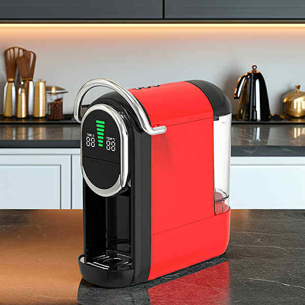 Brighten up your kitchen decor with a stylish red coffee machine