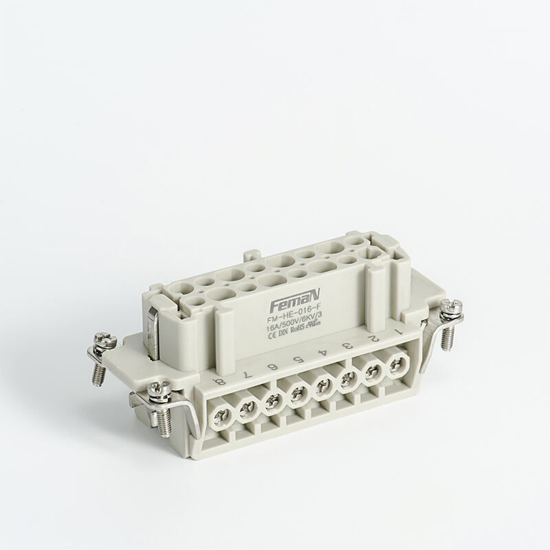 16-core heavy-duty connector HE-016M/F male and female rectangular shell side ejection single and double buckle with cover and elevated base