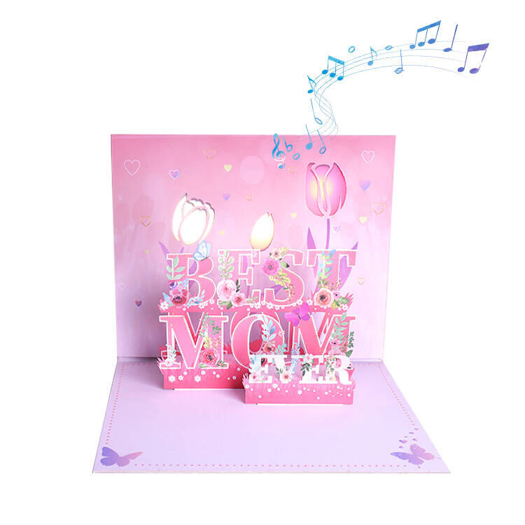 Tarjeta Pop Up Musical Tulipanes Con Luces