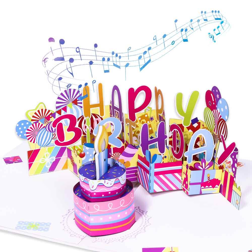 Carte pop-up gonflable de joyeux anniversaire avec musique et lumières