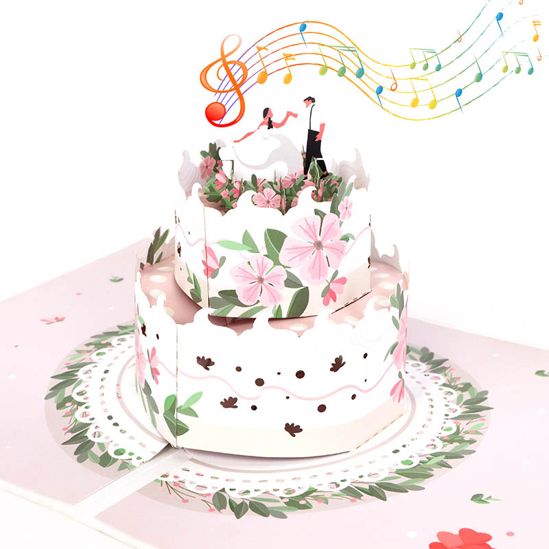 Carte musicale pop-up pour gâteau de mariage avec lumières