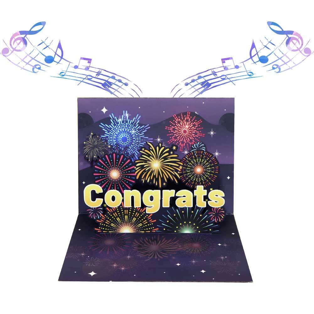 Congrats Firework Muisc Pop-Up Card