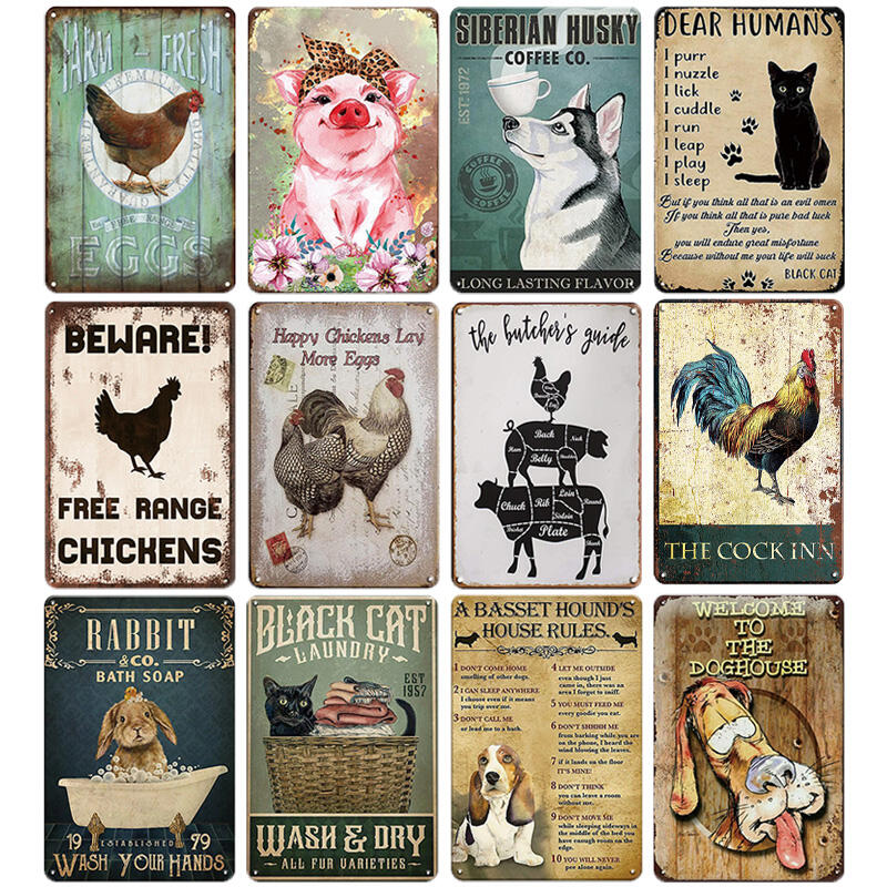 Panneau métallique Vintage en étain, Design personnalisé, affiche rétro en métal, vente en gros pour décor de poulet, usine