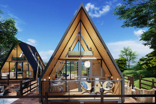 Casa triangular pré-fabricada: edifícios de resort ecológicos inovadores