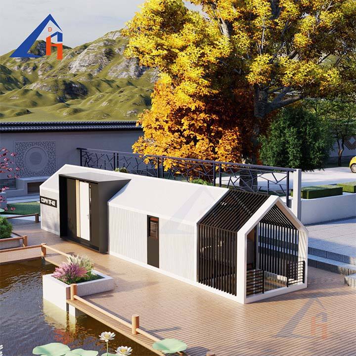 Maison de conteneur de Kit de maison triangulaire minuscule en acier autonome moderne de 40 pieds avec cadre en A pour application hôtelière