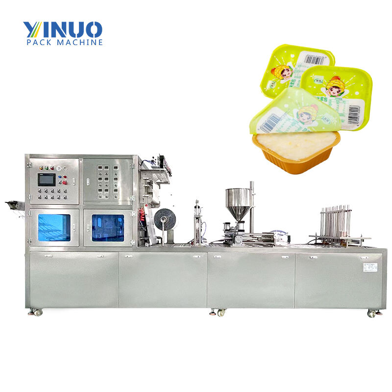 Yijianuo Wuhan Plastic Cup Sealer Automatic Vacuum Sealing Machine For Yoghurt Puree Cake Caldron Food Packaging