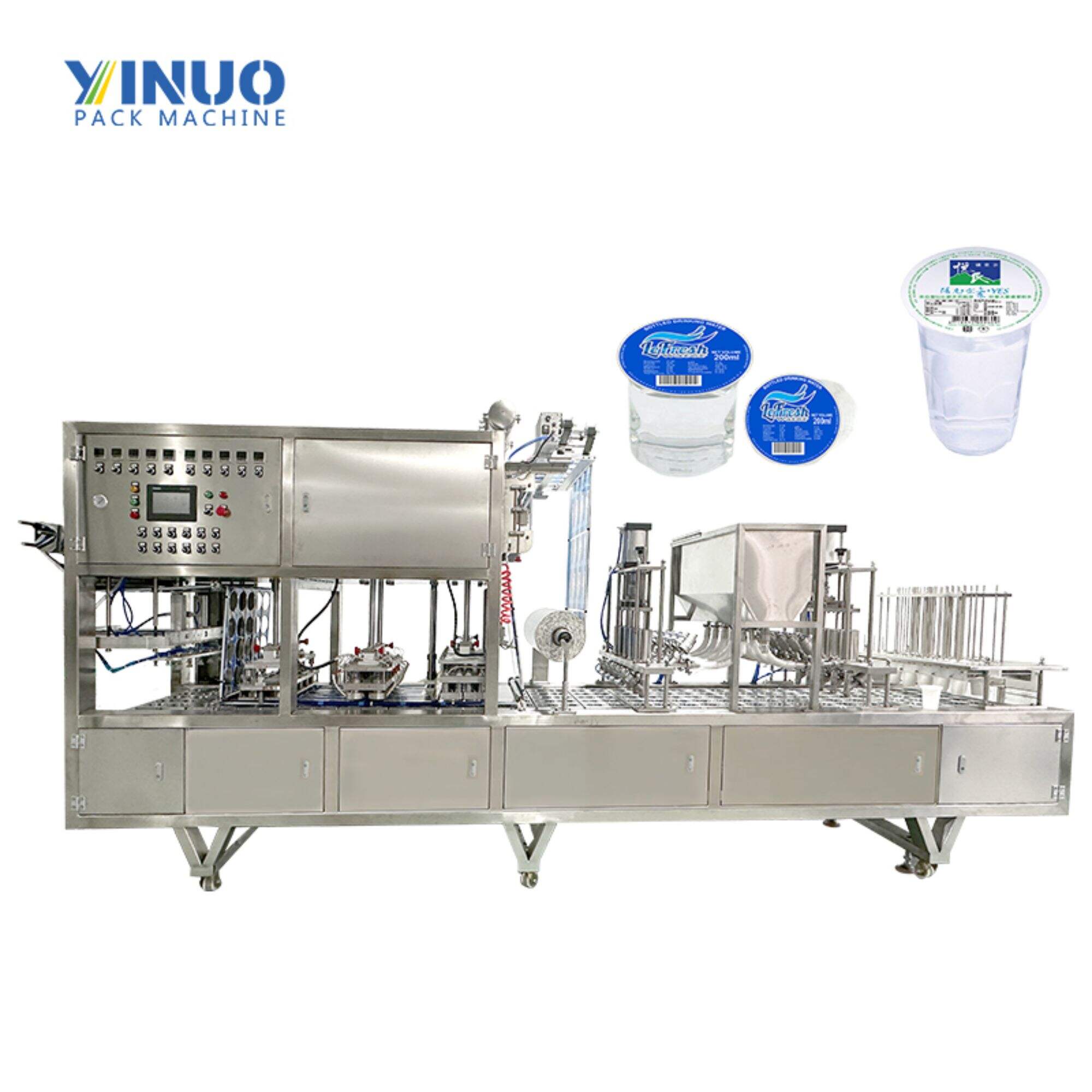Automatic 4 Line Pneumatic PP PET Paper Juice Yogurt Milk Tea Plastic cup Filling and Sealing Machine