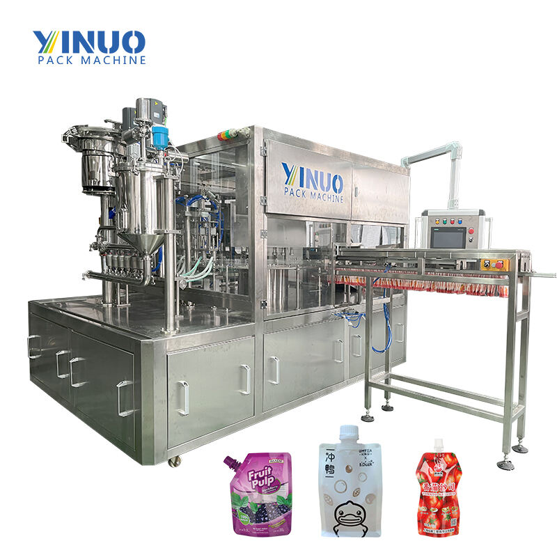 Liquid Automatic Rotative Juice Drinks Soya Milk Oil Spout Pouch Filling Capping Machinery