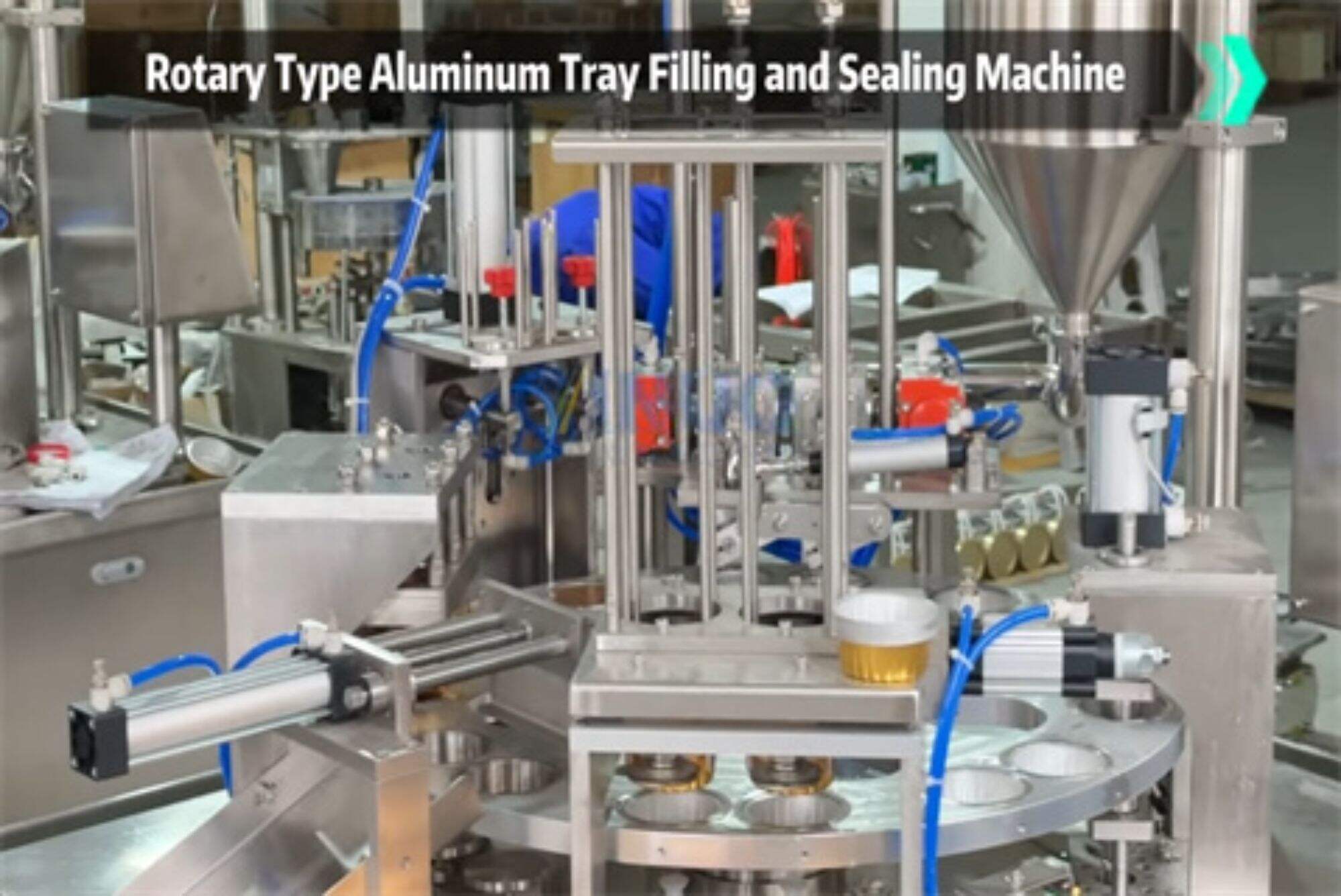 Automatic rotary type aluminum tray filling and sealing machine for minced meat