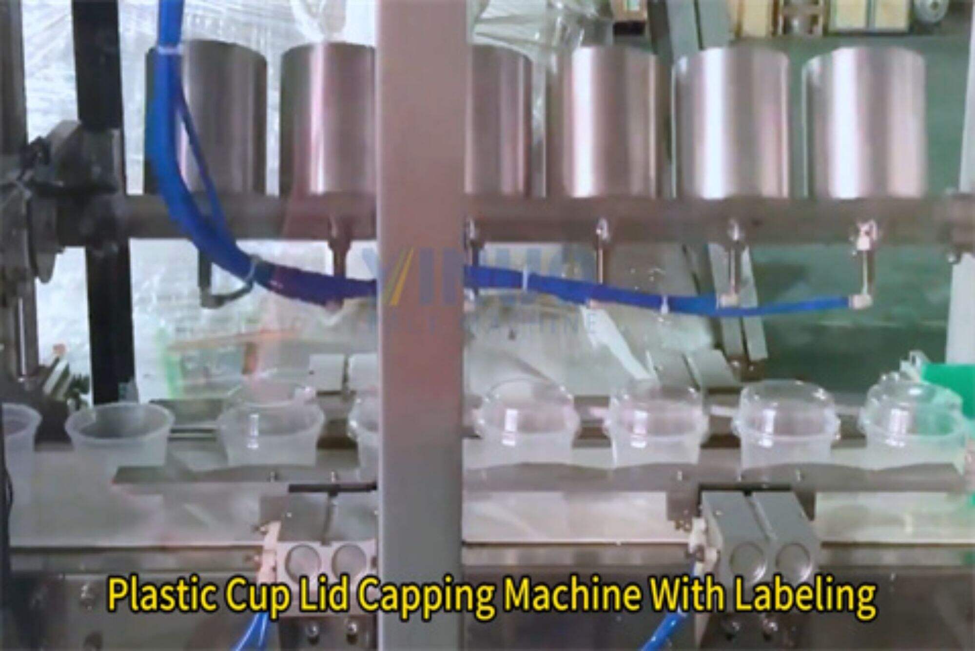 Automatic plastic cup lid capping machine with labeling