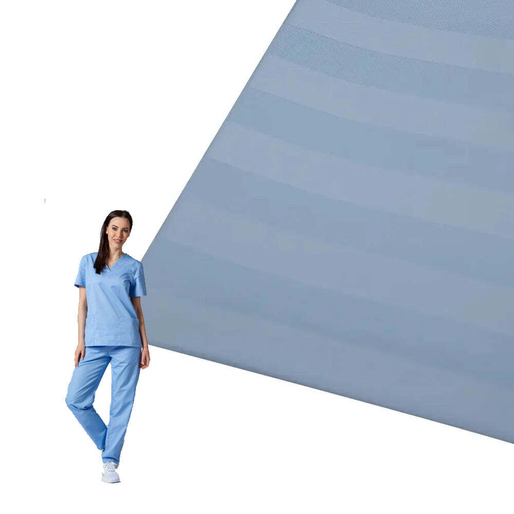 Hot Sale Nurse Doctor Scrubs Medical Uniform Fabric 50 Cotton 50 Polyester 32Sx32S 160GSM CVC Satin Strip Uniform Fabric