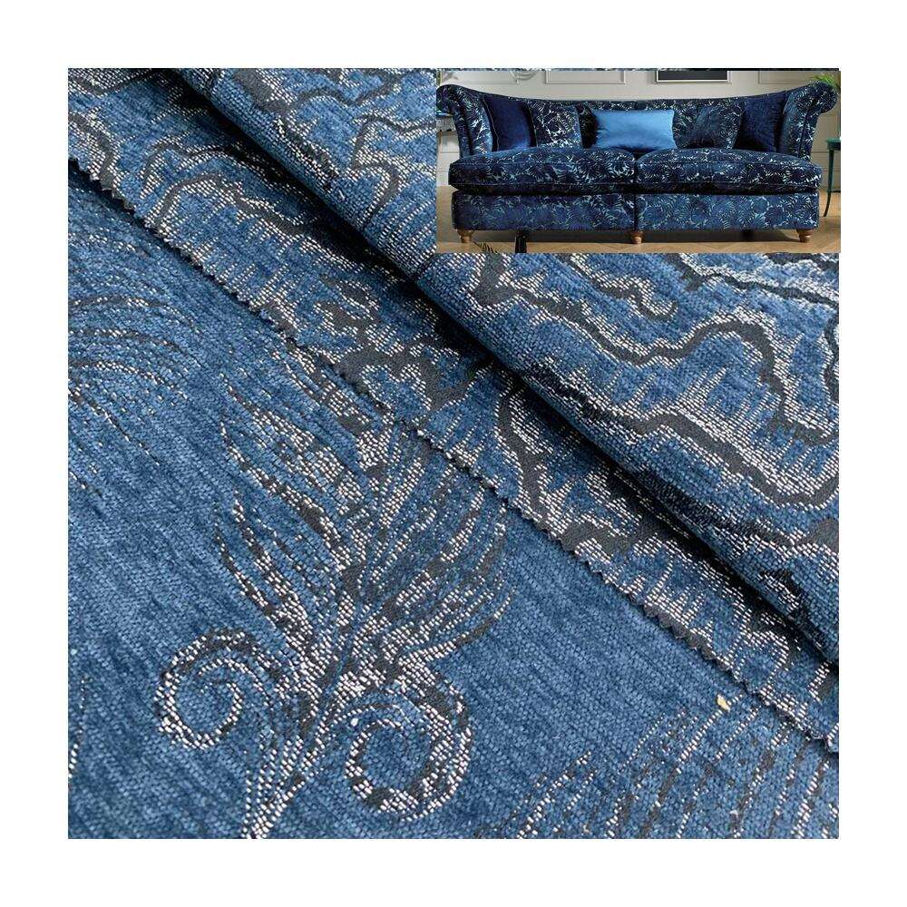 Jinteng OEM ODM 100% Polyester Blue Yarn Dyed Fabric Woven Jacquard Sofa Fabric 265GSM Wrinkle Resistant Home Textile Fabric