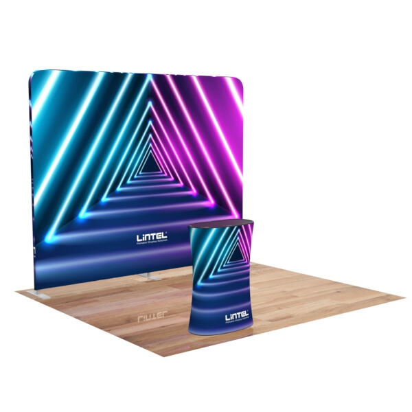 Crea una experiencia inmersiva de marca con un stand de tela tensada.