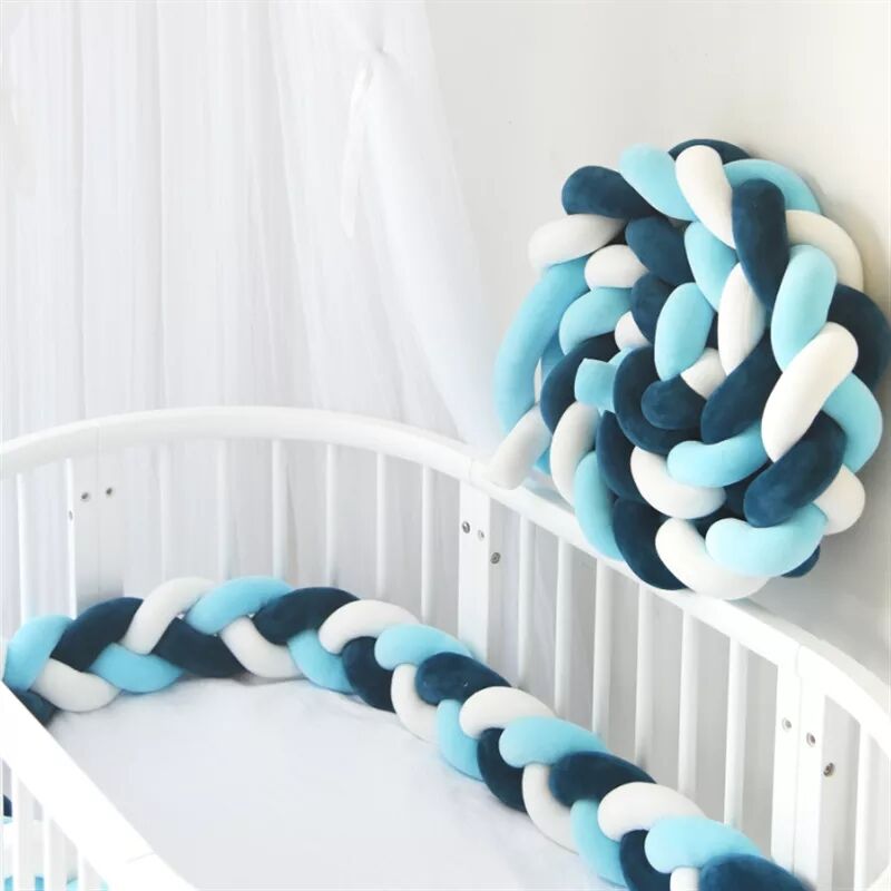 Baby braided bed crib bumper breathable knotted braided plush nursery 4 strands cradle bumper newborn crib soft pillow sleeping details