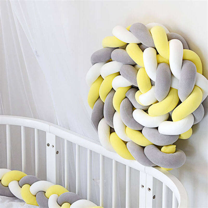 Baby braided bed crib bumper breathable knotted braided plush nursery 4 strands cradle bumper newborn crib soft pillow sleeping factory