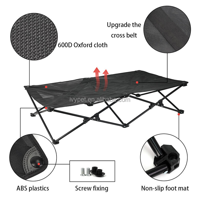 IVYPET سرير مرتفع جديد للحيوانات الأليفة من شركة Tesla قابل للطي وقابل للتنفس وسرير مخيم للحيوانات الأليفة