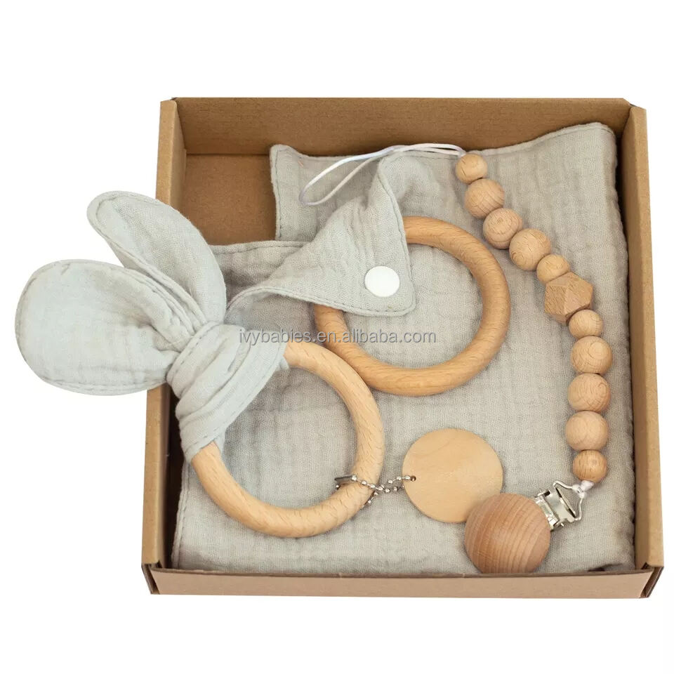 New born baby luxury gift set New born Baby Shower Gift set Wooden Toy Bath brush muslin blanket box gift sets factory