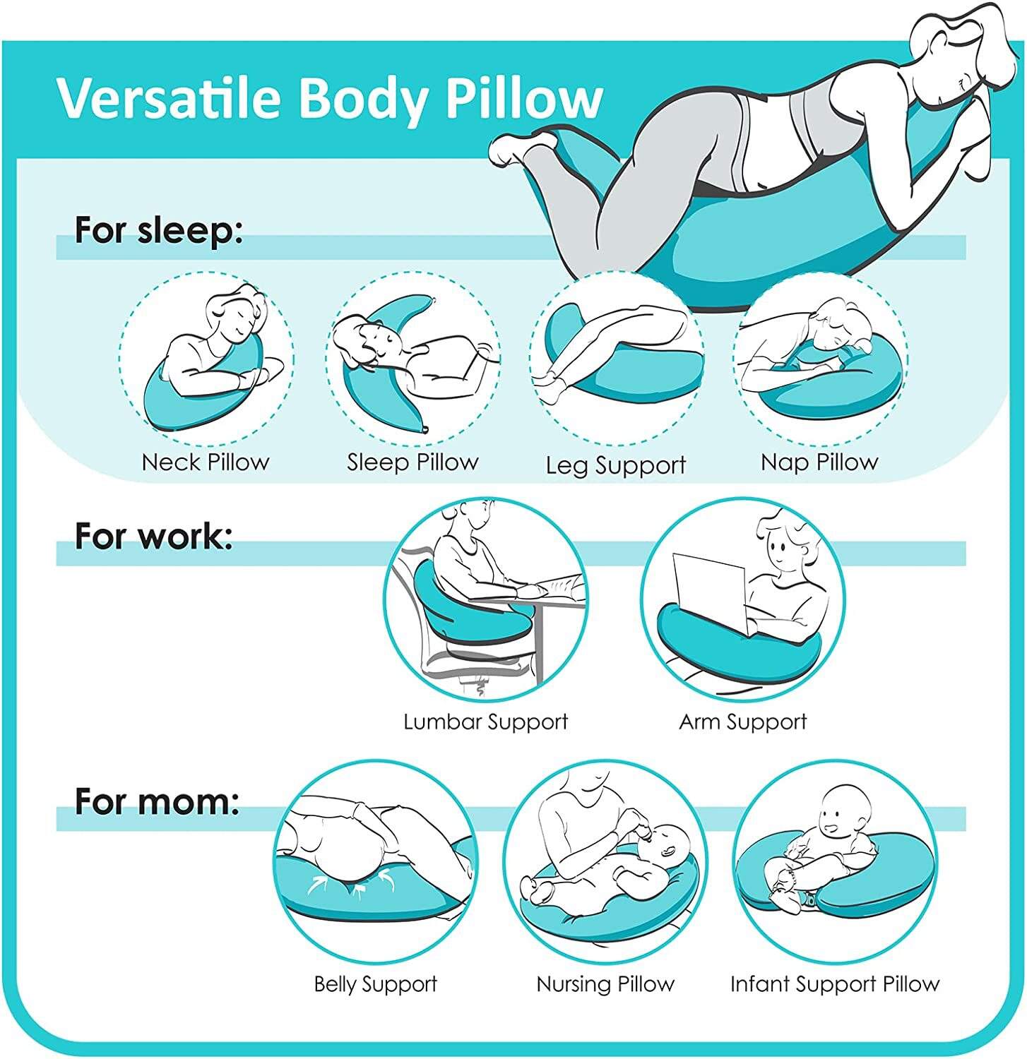 100% Cotton Pregnancy Pillow for Sleeping Maternity Breastfeeding Pillow Multifunctional Full Body Pillow details