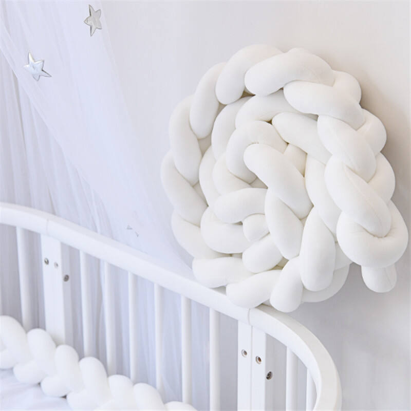 Baby braided bed crib bumper breathable knotted braided plush nursery 4 strands cradle bumper newborn crib soft pillow sleeping details