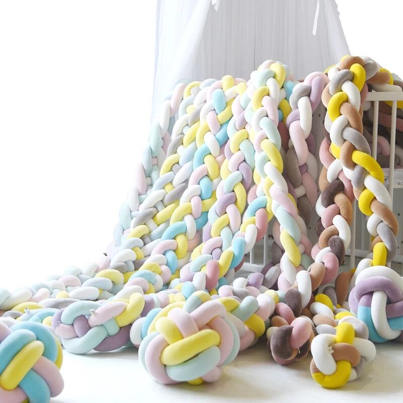 Baby braided bed crib bumper breathable knotted braided plush nursery 4 strands cradle bumper newborn crib soft pillow sleeping factory