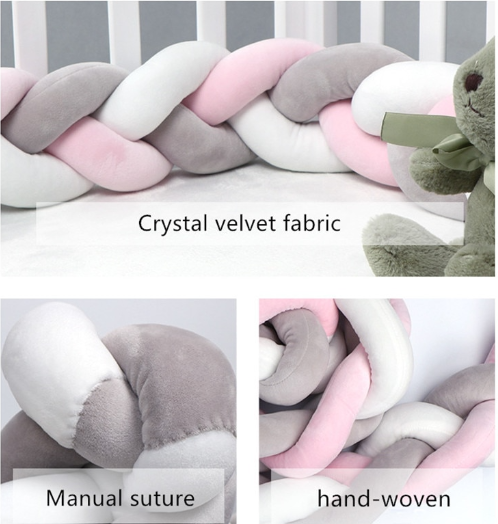 Cushion Soft Knot Pillow Baby Bed Set All Round Braided 3M Pink, Baby Braided Crib Knotted Soft Comfortable Snake Head Guard supplier