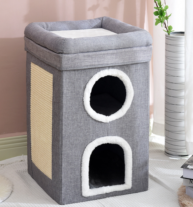 New Arrival Three floors Foldable Luxury Cottages Modern Window Plush Mat Cat Bed Cave With Sisal Hemp Scratching Mat supplier