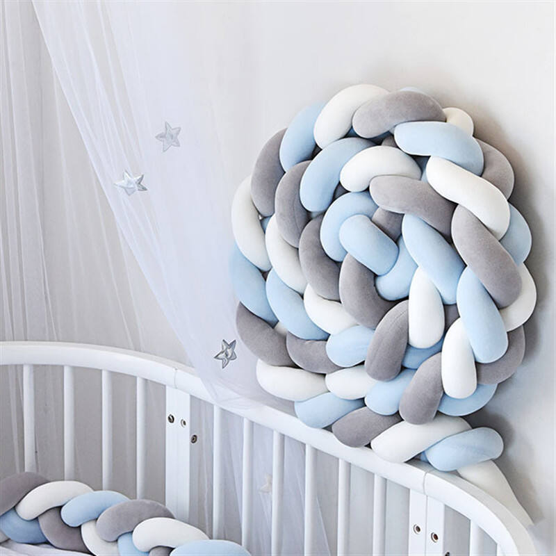 Baby braided bed crib bumper breathable knotted braided plush nursery 4 strands cradle bumper newborn crib soft pillow sleeping details