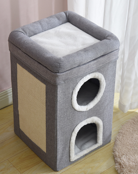 New Arrival Three floors Foldable Luxury Cottages Modern Window Plush Mat Cat Bed Cave With Sisal Hemp Scratching Mat factory