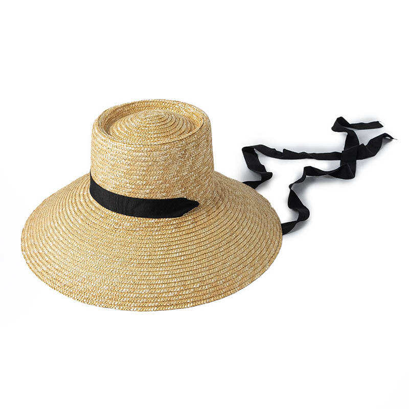 Vintage round straw hat with large brim