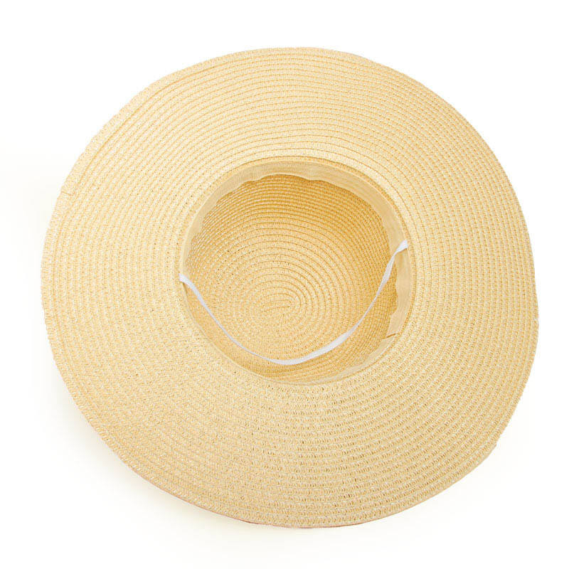 Straw hat for women with domed bow and large brim