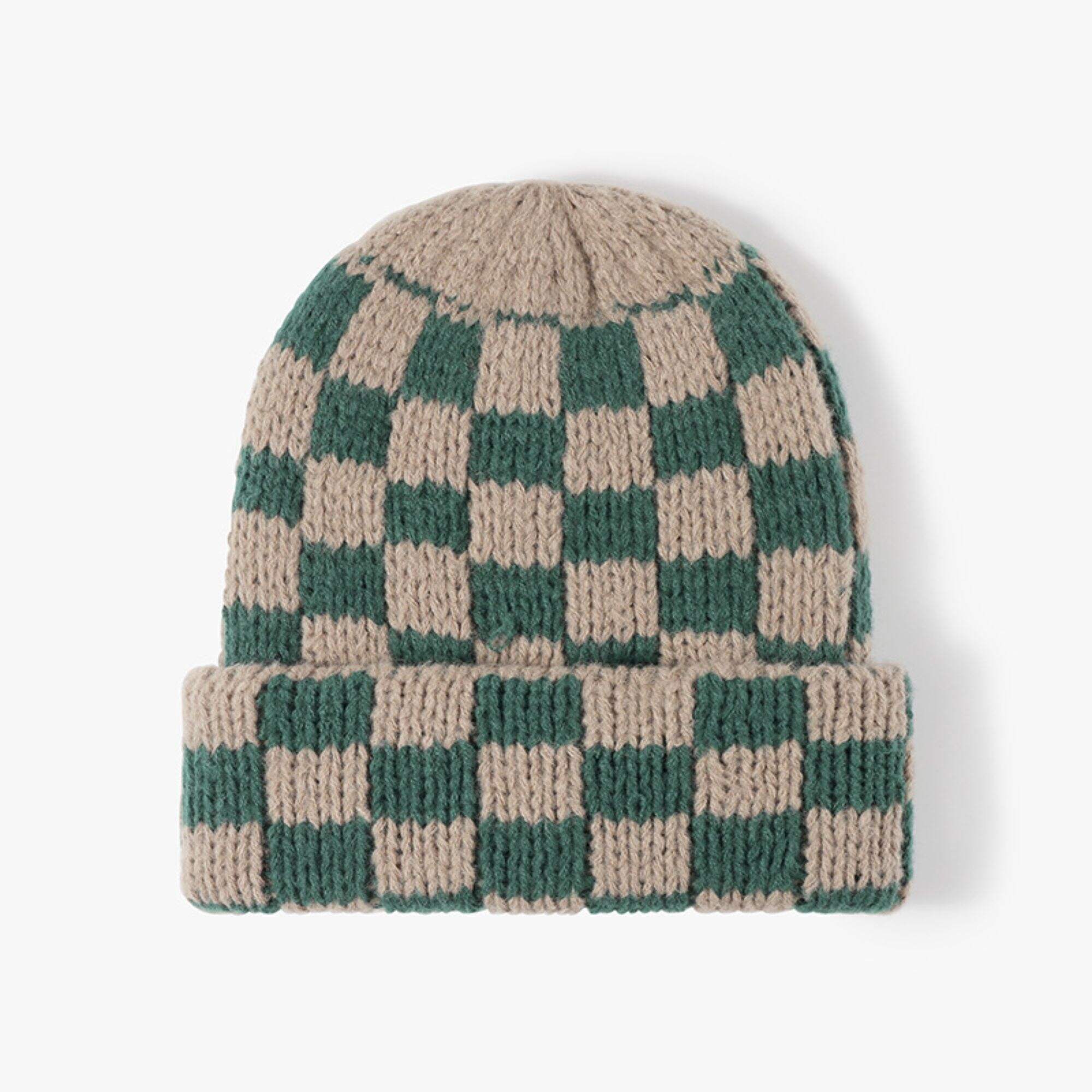 Plaid knitted beanie hat