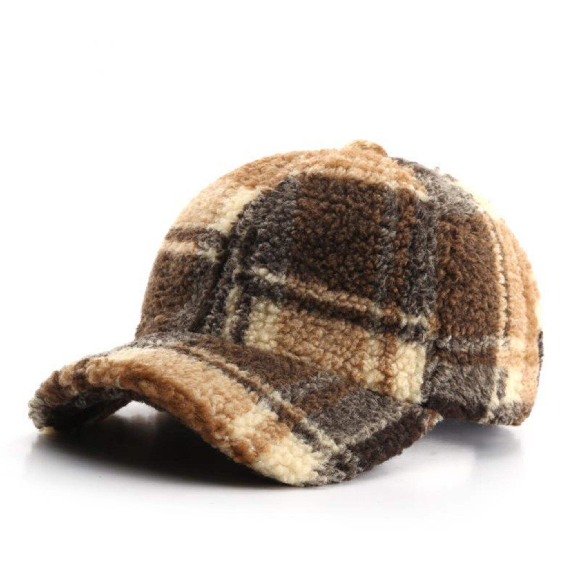 Plaid lamb wool solid color baseball cap