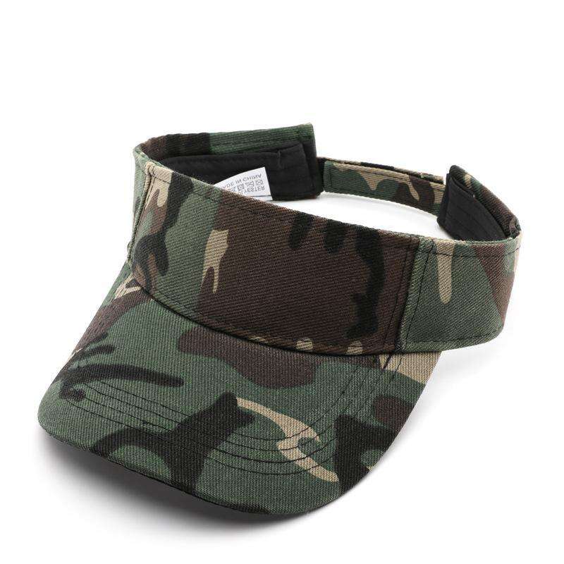 Camo hat with curved brim and empty top